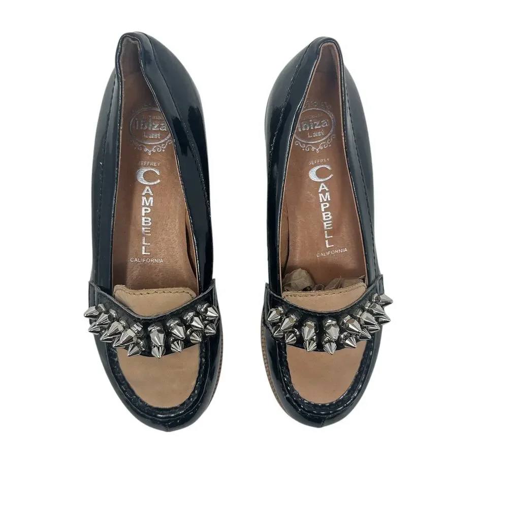 Jeffrey Campbell Bite-2 Studded Loafers‎ Patent Leather Black Size 37 US 6.5